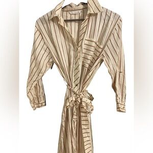 Zara Striped Shirt Dress/ Tie Waist- Red & Cream Stripe-Size M